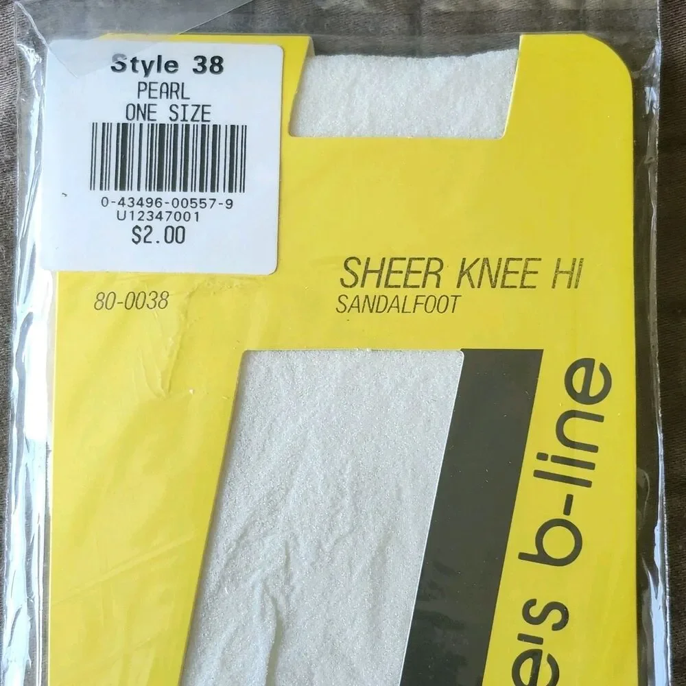 Vtg Bloomingdales B-Line Sheer Nylon Knee Hi Stockings Pearl Sandlefoot